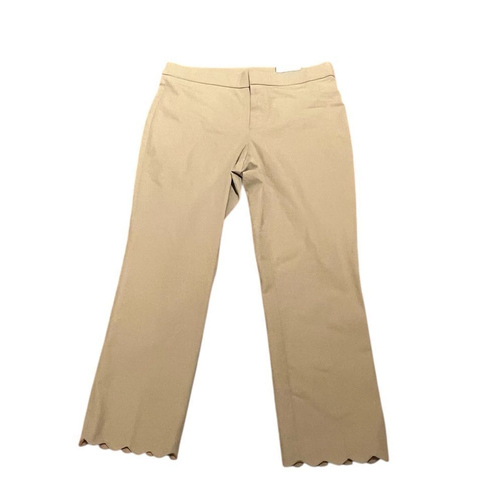 Rafaella Classic Cropped Tan Pants With Scallop Hem, Size 10, NWT‎